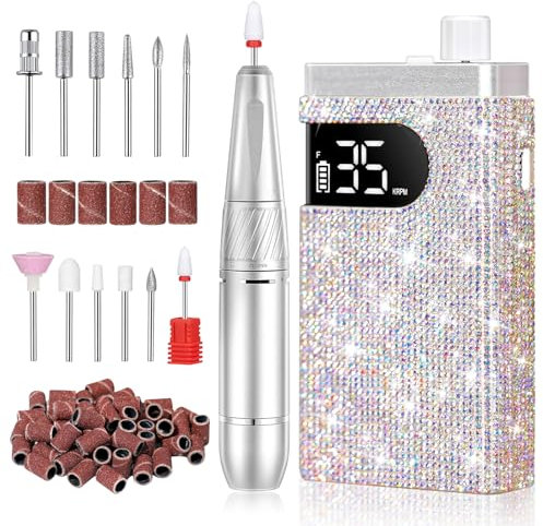 Nail Drill Cordless, CHRISTINE SHELLY 35000RPM Rechargeable Nail Files, Portable Manicure Pedicure Drill Machine Professional E File for Acrylic Gel Nails Set Salon Home Girl Women