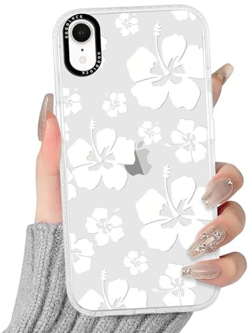 Phoona Floral Case for iPhone XR 6,1, Preppy Cute Flower Girly Aesthetic Pattern Design, Transparent Anti-yellowing Soft Slim TPU Shockproof Protection Bumper Cover for Girls Women, White