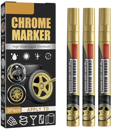 Stylo de Peinture Chromée, 3pcs Réparation de Voitures Paint Scratch Remover Paint Pen Pain Mirror Marqueurs Metalliques Marqueurs avec un Marke Liquide à Haut Brillant pour (Gold)
