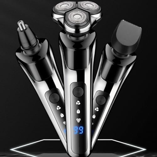 FALANZATH Rasierer Herren Elektrisch, 3-in-1 Elektrorasierer mit 3 Aufsätze, 3D Rasier Rotationsrasierer Nass & Trocken, USB-C, LED-Digitalanzeige Rotationsrasierer Rasierer für empfindliche Haut