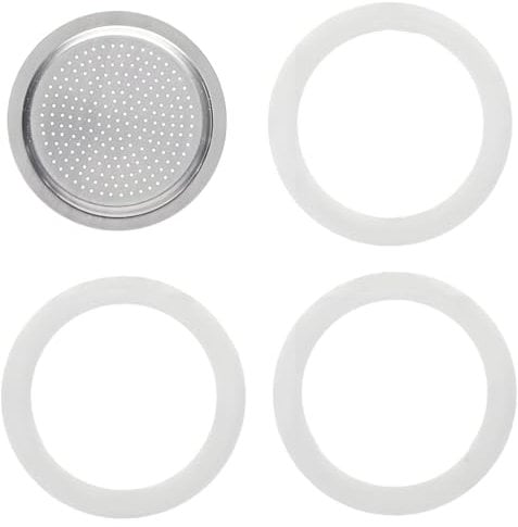 1 Filter and 3 Silicone Aluminum Moka Pot Gasket,Seal Food Grade Replacement Set Maker Machine Cup Parts,for Fiammetta Break Happy DAMA Melody Alpina Stainless Steel Mokas Pots Espresso Coffee Makers