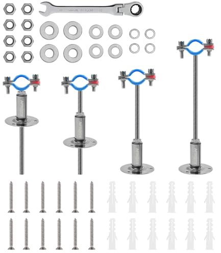 Kodilin 4PCS Upgraded Wall Mount Ceiling Mount Pipe Supports, 304 Stainless Steel Wall Mount Pipe Clamp Suitable for OD Pipe 3/4(25-28mm), Pipe Support Bracket Adjustable Clamp and Height 50+150mm