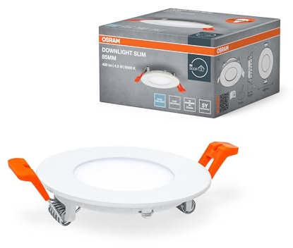 Osram Downlight Slim 85mm, LED Einbauleuchte, 4.5W, 6500K kaltweiß, 240 Lumen, flaches Design, IP20, einfache Montage für Wohnräume und Küchen