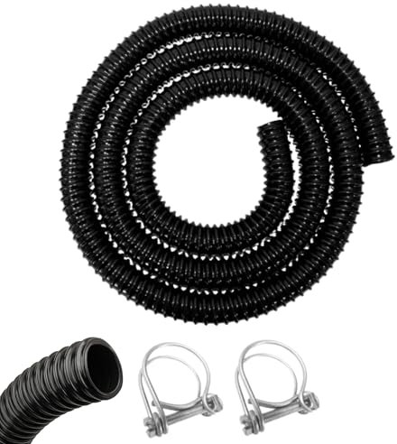 [FIXINGS DIRECT] 25mm Flexi Corrugated Pipe with Double Wire Clips Set – Flexible Black Corrugated Hose for Garden Hose, Water Butt, Pond Pump, Water Pipe & Overflow Pond Pipes (2m Pipe + 2 Clips)