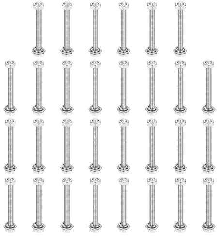 sourcing map Lot de 30 vis à tête hexagonale M3 x 30 mm en acier inoxydable 304, écrous, rondelles plates et de verrouillage, entièrement filetées, finition brillante pour maison, électronique