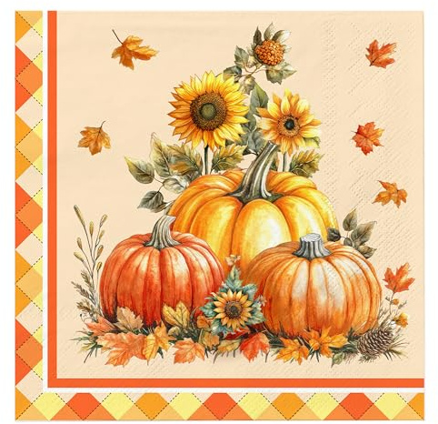 80Stück Servietten Herbst Thanksgiving Herbst Deko Kürbis Papierservietten Herbst Tischdeko Halloween Servietten Herbst Geburtstag Hochzeit Stoff Servietten Thanksgiving Party Supply 33X33cm
