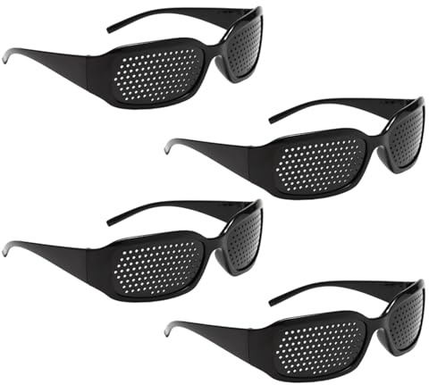 NISYQHA 4 Stück Rasterbrille Augentraining, Lochbrille für Entspannung, Verbesserung des Sehvermögen, Augenentspannung, Raster-Brille Augentrainer Lochbrille Raster Multidot Brillen, schwarz