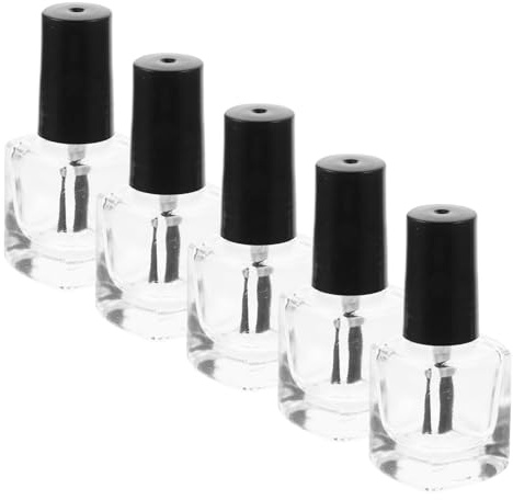 Anneome 5pcs Clear Empty Nail Polish Bottles Square Glass Containers with Built in Brush Leakproof Refillable Nail Varnish