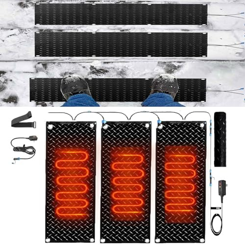 Schneeschmelzmatten for den Außenbereich – Elektrische Antirutschmatten for Entfernen von Schnee und Eis im Winter(25.4x90cmx3Pcs)
