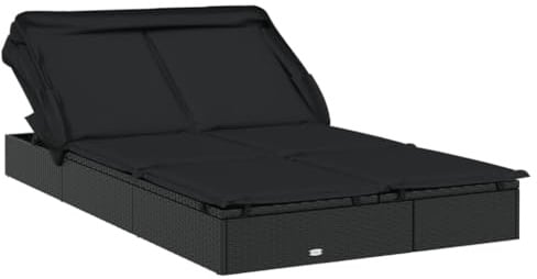 Tomostar Bain de Soleil, Chaise Longue Double Jardin Extérieur Transat pour Piscine 2 Places avec Toit Pliable Noir 213x118x97 cm