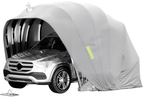 Heavy Duty Foldable Retractable Car Awning, Stainless Steel Grey Carport, All Weather Heavy Duty Garage with Metal Lock for Outdoor for Vehicle Protection