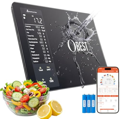 OBEST Smart Food Scale with Nutritional Calculator for 30 Nutrients Tracking,10kg/22lb Kitchen Scales,Food Weighing Scales LED Display&5 Units Conversion for Baking/Weight Loss/Calorie Counting