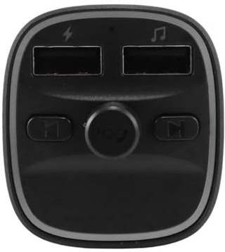 Ubric Trasmettitore FM Bluetooth per auto, adattatore Bluetooth per autoradio vivavoce, lettore MP3 wireless per accendisigari, doppie porte USB (5V/2.4A e 1A), supporto per schede e chiavette USB.