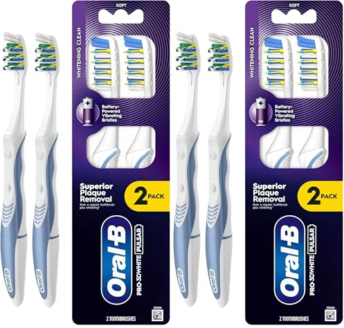 ORAL-B PRO-3DWHITE Pulsar Battery-Powered Toothbrush – for Whitening & Plaque Removal – Medium Bristles, 2X (Pack of 2)