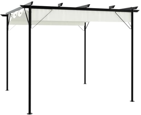 Pergola con tetto a scomparsa, bianco crema, 3 x 3 m, in acciaio, impermeabile, resistente alle intemperie, per giardino, esterno