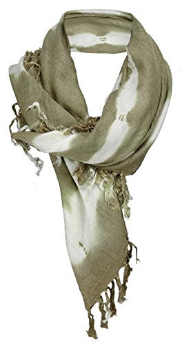 TigerTie Halstuch in olive weiß Batik Motiv mit Fransen - Tuch Gr. 100 x 100 cm