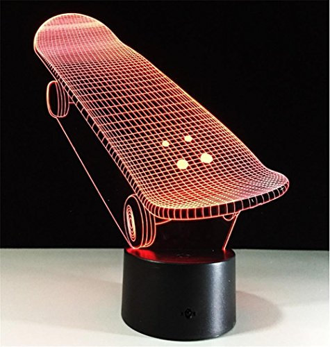 3D Skateboard Lampe USB Power 7 Farben Amazing Optical Illusion 3D wachsen LED Lampe Formen Kinder Schlafzimmer Nacht Licht