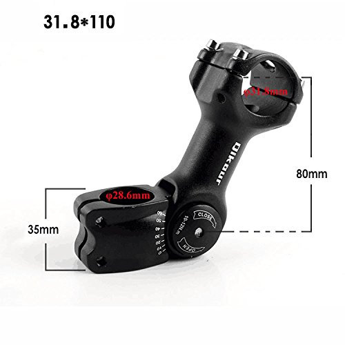 Fahrrad Lenkervorbau Verstellbar 0° ~ 60°, Aluminiumlegierung MTB Fahrrad Vorbauten, Radfahren Zubehör für Mountainbike Rennrad, 25.4 / 31.8 * 110mm, Schwarz