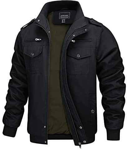 MAGCOMSEN Herren Military Jacke Leicht Übergangsjacke Winddichte Outdoorjacke Herbst Windjacke Baumwolle Fliegerjacke, Schwarz L