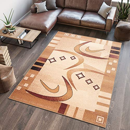 TAPISO Atlas Teppich Kurzflor Streifen Bumerang Creme Beige Braun Meliert Wohnzimmer Schlafzimmer Vintage Modern ÖKOTEX 200 x 300 cm