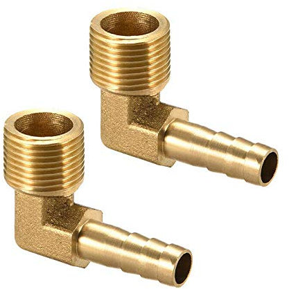 Conector de púas BE-TOOL 1/2 x 6 mm, conector de codo de 90 grados, latón BSP macho para manguera de aire/combustible/agua (paquete de 2)
