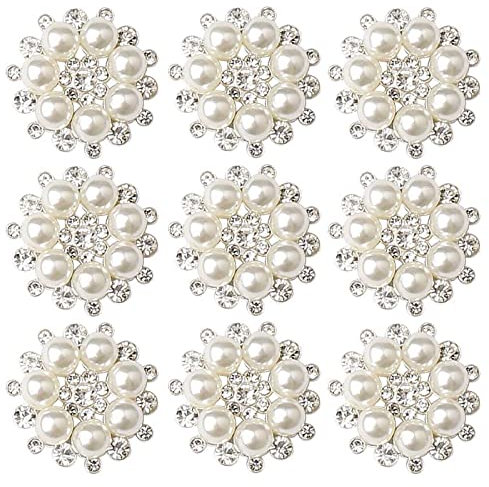pengxiaomei 10 PCS Rhinestone & Faux Pearl Embellishments, Craft Flower Buttons for Decoration