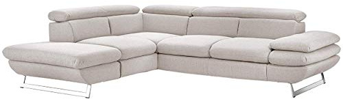 Mivano Ecksofa Prestige, Modernes L-Form-Sofa mit Ottomane, Kopfstützen und Armlehne verstellbar, 265 x 74 x 223, Strukturstoff, beige