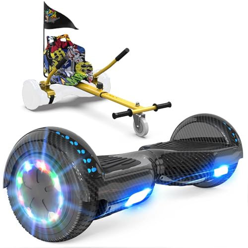GeekMe Hoverboards mit Sitz, Hoverboards Hoverkart,Hoverboards Go-Kart mit Bluetooth-Lautsprecher LED-Leuchten, Geschenk für Kinder Jugendliche Erwachsen