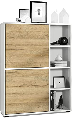 Vladon Highboard Schrank Anrichte Cuba mit 8 Fächern, Made in Germany, Korpus in Weiß matt/Fronten in Eiche Natur