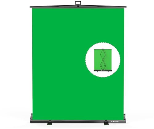 RAUBAY - Telón de fondo de pantalla verde plegable de 69.8 x 82.7 pulgadas, portátil, retráctil, con soporte para videoconferencia, estudio fotográfico, transmisión