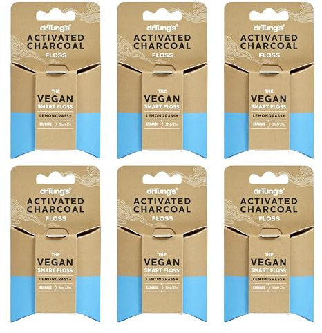 DrTung's Vegane Aktivkohlewatte – natürliche Zahnseide, PTFE- und PFAS-freie Zahnseide, sanft zum Zahnfleisch, dehnt sich aus und dehnt sich, BPA-freie Zahnseide – natürliche Zahnseide mit