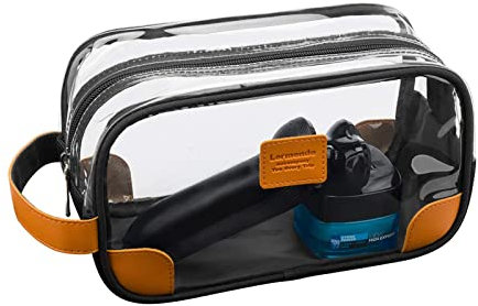 Trousse de Toilette Lermende Transparente pour Homme - Trousse de Toilette de Voyage avec dragonne - Organiseur de Salle de Bain Unisexe, Noir, 9.5'' x 4.3'' x 5.3'', Trousse de Toilette Homme