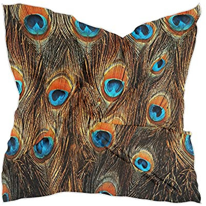linomo Damen Chiffon Seide Schal Pfau Feder Quadrat Schal Wickel Seidenschal