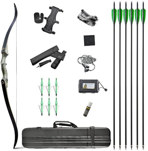 ZSHJGJR 60 Zoll Recurvebogen Bogenschießen Take-Down Recurve bögen und Jagd Pfeil Bogen Set 25-60LBS Rechte Hand Recurve Bogen und Pfeil Set für Erwachsene (Schwarz, 30LBS)