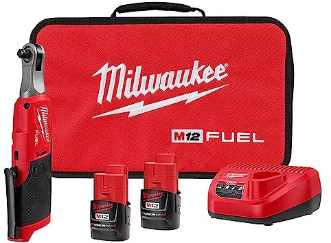 Milwaukee M12 FUEL 12-Volt Lithium-Ion Brushless Cordless High Speed 3/8 in. Ratchet Kit w/(2) Batteries, Charger and Bag