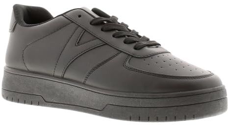 Wynsors Potus Women's Trainers - Black PU Lace Up Sneakers with Breathable Punch Detail, Durable & Easy-Care Ladies Casual Everyday Walking, Smart Uniform School Shoes, Size 3 4 5 6 7 8