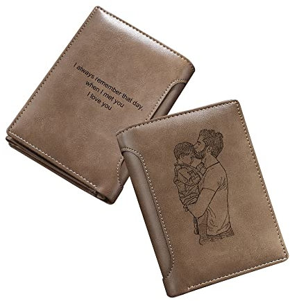 Kaululu Personalisierte Geldbörse Portmonee Geldbeutel mit Foto Namen Text Gravur für Herren Männer Braun Leder Geschenk für Valentinstag Geburtstag Vatertag Weihnachten