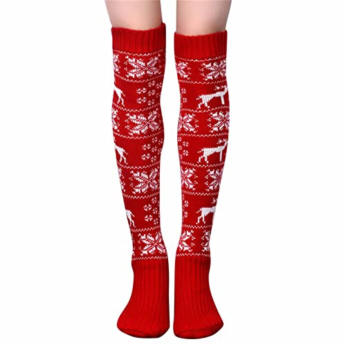 TIMIYUYU Weihnachten Kniestrümpfe Overknee Strümpfe Winter Socken Weihnachtssocken Elastisch Kniestrümpfe Wintersocken Damensocken Weihnachtenstrümpfe Thermo Weihnachten Legwarmers Strick Beinwärmer