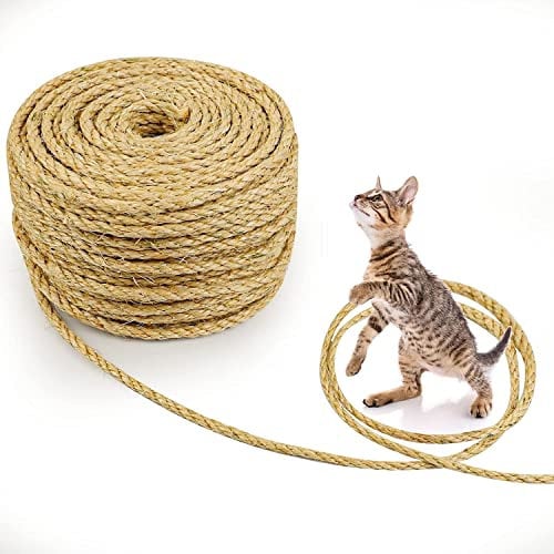 Cat Natural Sisal Rope for Scratching Post Tree Replacement, DIY Scratcher Repairing Hemp Rope, Rope for Cat Tree and Tower, 164FT
