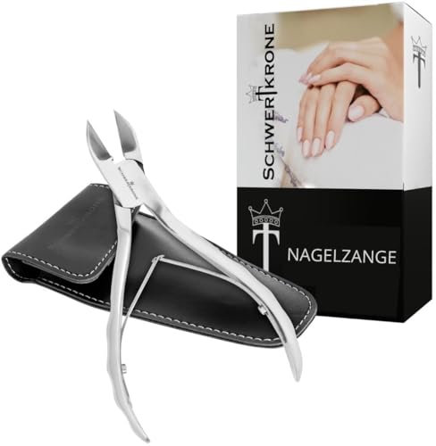 Schwertkrone Nagelzange Edelstahl rostfrei 14 cm mit Scharfem und Glattem Schnitt für Fuß- und Fingernägel mit Etui