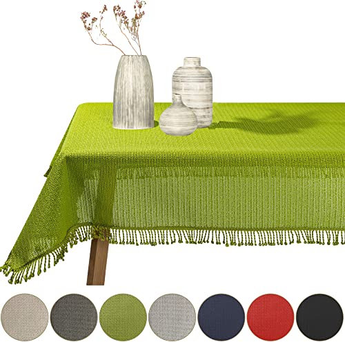 Gartentischdecke geschäumt eckig rund oval wetterfest rutschfeste Weichschaum Tischdecke abwaschbar Garten Balkon Outdoor Camping mit Fransen (Grün, Oval 160x220cm (BxL))
