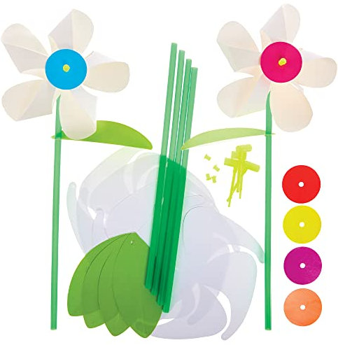Baker Ross FX593 Gänseblümchen-Windmühlen-Bausätze - 6er-Packung, Windmühlen-Bastelsets für Kinder