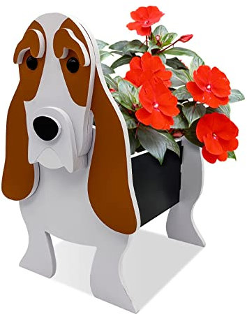 TTiiLoe Cute Dog Planter, Basset Hound Plant Pots, PVC Herb Garden Flower Pots, Dog Cartoon Shaped Plant Container Holder, Gifts for Pet Lovers, 24x18cm/9.44x7.08in