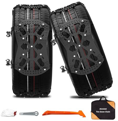 Airminti Schneeketten, 6 Stück Universal Schneeketten für Reifenbreite 165-275 mm, Anti-Rutsch-Notfall-Schneeketten, Notfall-Zugketten für die meisten Autos/SUVs/Lastwagen,Schnellmontage