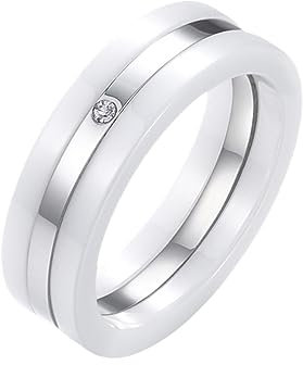 MIATCENRT Keramikringe Für Damen – 2 Teile/Set, Abnehmbar, Klassisch, Weiß, Verlobung, Eheringe, Damen, Party, Schmuck, Accessoires, Freundin, Geburtstagsgeschenk, Weiß, 6