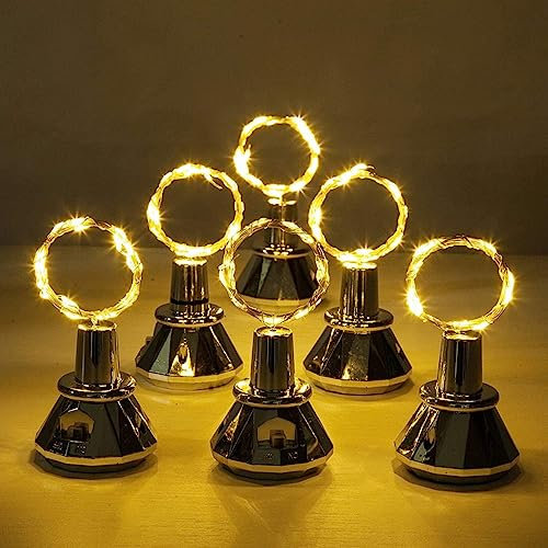 Eummy 6Pcs Solar Wine Bottle Lights 2M Waterproof Cork Lights 20 LED Copper Wire Flexible Fairy String Lights Auto On/Off for Wedding Christmas Party Decor (Warm Light)