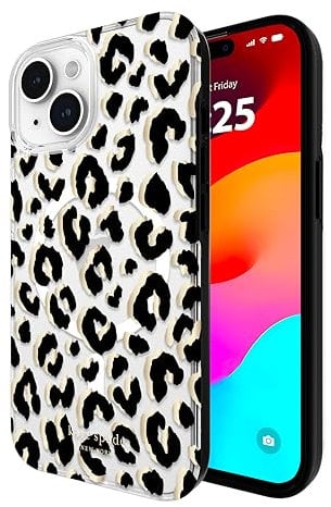 Kate Spade New York Hülle für iPhone 15, iPhone 14, iPhone 13, Kompatibel für MagSafe - City Leopard, schwarz