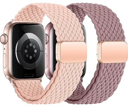 2ST Geflochtens Solo Loop für Apple Watch Armband 40mm 41mm 38mm 45mm 44mm 42mm 46mm Ultra/3/2 49mm Herren/Damen,Magnet Dehnbarer Nylon Band für iWatch Armbander Series 11 10 9 8 7 6 5 4 3 2 SE 3/2nd