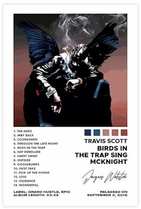 Poster Birds In The Trap Sing McKnight – Travis Scott Limitiertes Poster auf Leinwand, Schlafzimmer-Dekor, Sportlandschaft, Büro, Raumdekoration, Geschenk, ungerahmt, 30 x 45 cm