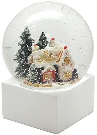 Weihnachts-Schneekugel | Zuckerbäckerhaus auf Sockel weiß | 100mm breit, 120mm hoch | Designerstück | | 20128